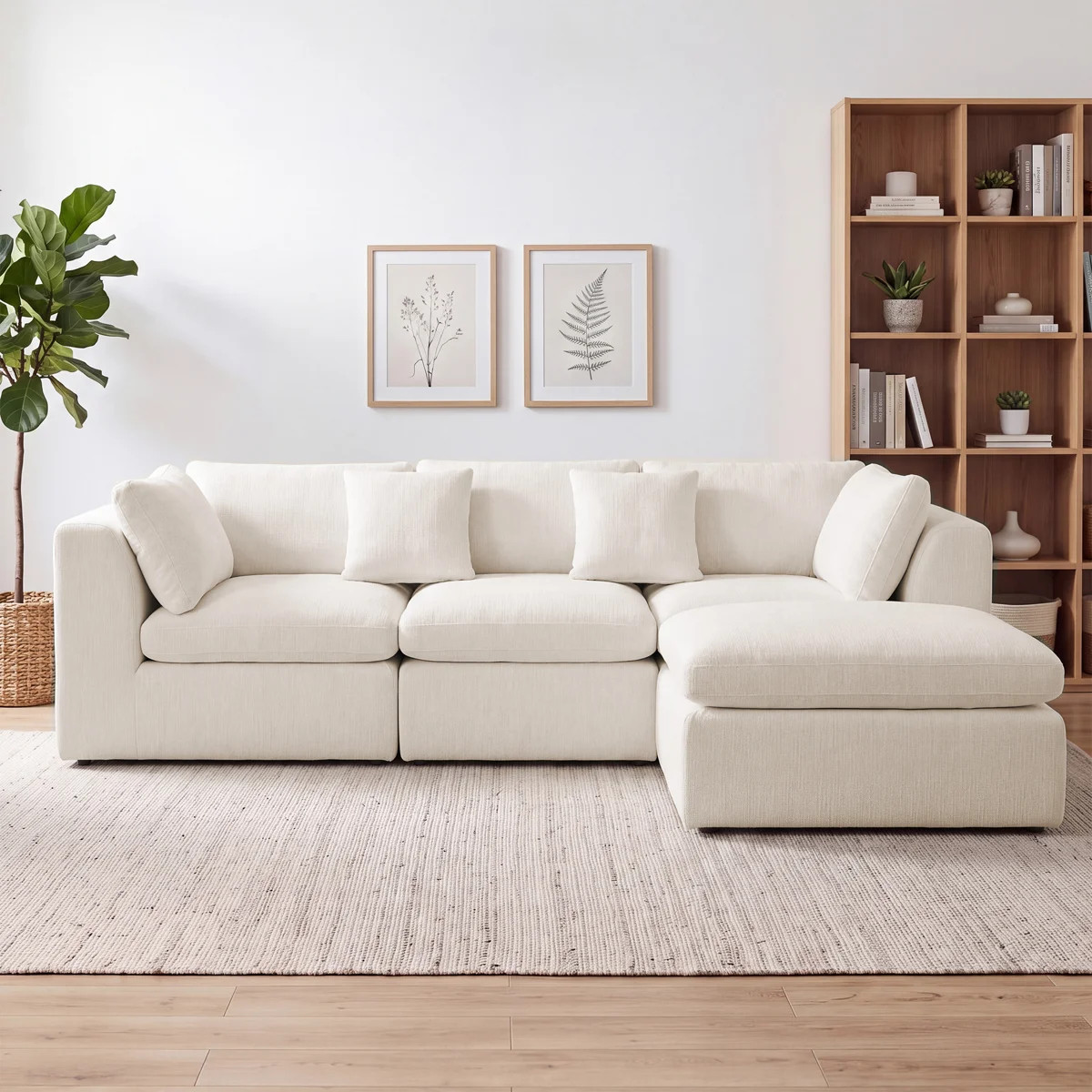 110" Wide Boneless Modular Chenille Sectional Sofa, Reversible L-Shape Couch with Oversized Ottom... | Wayfair North America