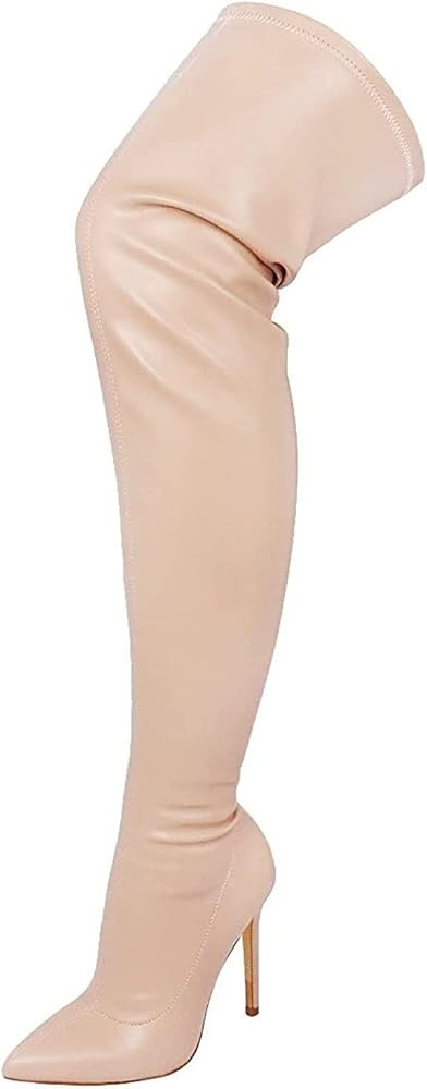 Liliana DB54 Women Pointy Toe Thigh High Single Sole Stiletto Boot | Amazon (US)