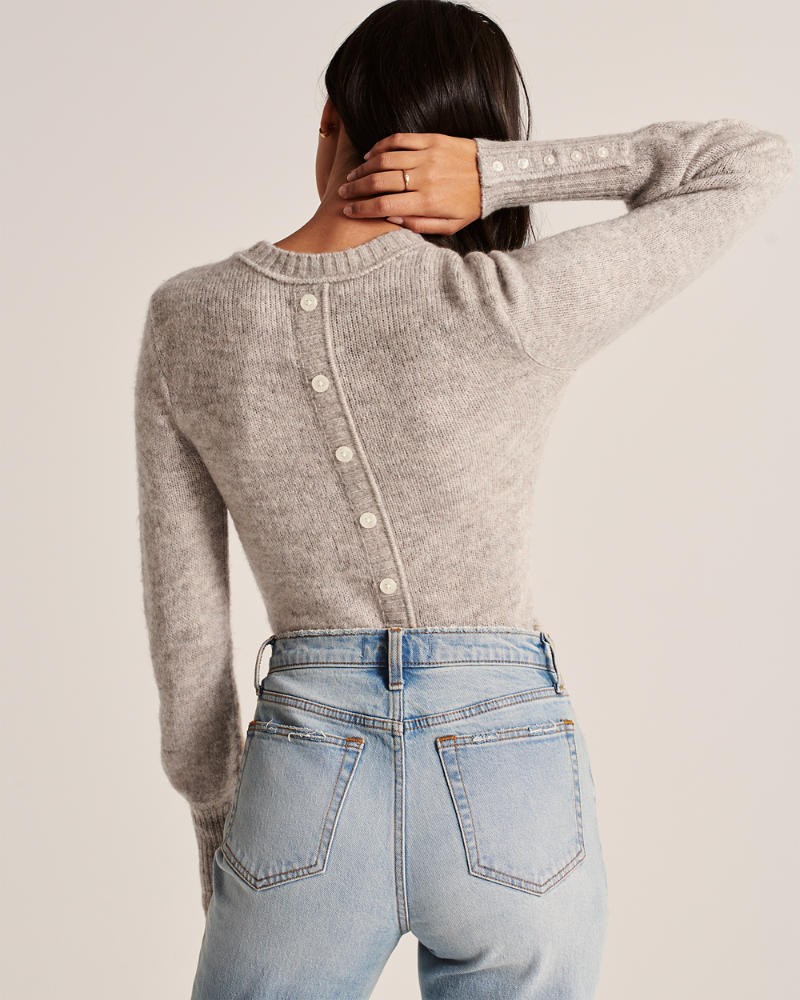 Button-Back Crewneck Sweater | Abercrombie & Fitch US & UK