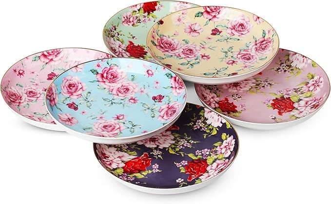 BTaT- Porcelain Floral Dessert Plates, 8 inch, Set of 6, Deep Plates, Porcelain Bone China, Appet... | Amazon (US)