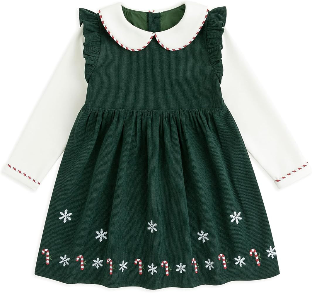 Simplee kids Baby Girls Peter Pan Collar Dress Long Sleeve Dress for Winter Autumn 12M-6T | Amazon (US)