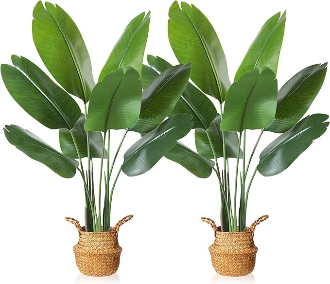 MOSADE 4FT Artificial Bird of Paradise Plant,Tall Fake Tropical Palm Tree with Woven Seagrass Bas... | Amazon (US)
