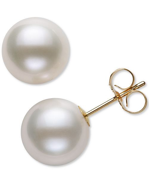 Belle de Mer Cultured Freshwater Pearl Stud 14k Yellow Gold Earrings (8mm) & Reviews - Earrings -... | Macys (US)