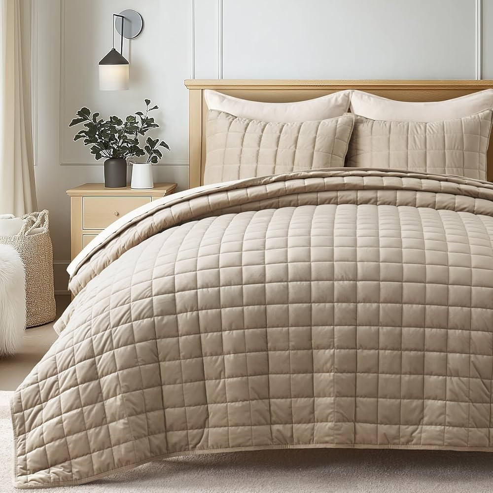 EVERGRACE Pearl Velvet Quilt Set Full Queen Size, Luxurious Soft Velvet Comforter, Lightweight Ov... | Amazon (US)