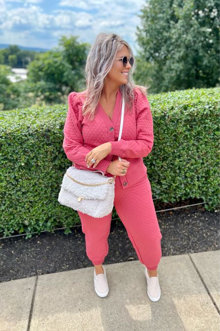 ✨SIZING•PRODUCT INFO✨\
⏺ Salmon Quilted V-Neck Cardigan - Med - TTS - Walmart 
⏺ Salmon Quilted Tassel Joggers - L - Sized Down for a fitted look - Walmart 
⏺ Sherpa Crossbody Bag - linked this year’s version of same bag - Target 
⏺ Sherpa slip-on sneakers - TTS - Walmart 
⏺ Sunglasses - Amazon

📍Say hi on YouTube•Tiktok•Instagram ✨Jen the Realfluencer✨ for all things midsize-curvy fashion!

👋🏼 Thanks for stopping by, I’m excited we get to shop together!

🛍 🛒 HAPPY SHOPPING! 🤩

#walmart #walmartfinds #walmartfind #walmartfall #founditatwalmart #walmart style #walmartfashion #walmartoutfit #walmartlook  #target #targetfinds #founditattarget #targetstyle #targetfashion #targetoutfit #amazon #amazonfind #amazonfinds #founditonamazon #amazonstyle #amazonfashion #targetlook #sherpa #sherpaoutfit #sherpalook #fur #fauxfur #furoutfit #furstyle #furlook #sherpastyle #casual #casualoutfit #casualfashion #casualstyle #casuallook #weekend #weekendoutfit #weekendoutfitidea #weekendfashion #weekendstyle #weekendlook #travel #traveloutfit #travelstyle #travelfashion #airport #airportoutfit #airportstyle #airportfashion #travellook #airportlook #lounge #loungewear #loungeoutfit #loungewearoitfit #loungestyle #loungewearstyle #loungefashion #loungewearfashion #loungelook #loungewearlook  #sneakersfashion #sneakerfashion #sneakersoutfit #tennis #shoes #tennisshoes #sneakerslook #sneakeroutfit #sneakerlook #sneakerslook #sneakersstyle #sneakerstyle #sneaker #sneakers #outfit #inspo #sneakersinspo #sneakerinspo #sneakerinspiration #sneakersinspiration #peach #coral #peachoutfit #peachoutfitinspiration #peachlook #outfitwithpeach #coral #coraloutfit #coraloutfitinspiration #corallook #outfitwithcoral #pink #pinkoutfit #pinkoutfitinspiration #pinklook #outfitwithpink
#under10 #under20 #under30 #under40 #under50 #under60 #under75 #under100 #affordable #budget #inexpensive #budgetfashion #affordablefashion #budgetstyle #affordablestyle #curvy #midsize #size14 #size16 #size12 #curve #curves #withcurves #medium #large #extralarge #xl  

#LTKunder50 #LTKtravel #LTKcurves