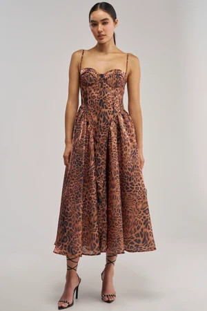 AKIRA Cheetah Sisters Midi Dress | Size Large | AKIRA