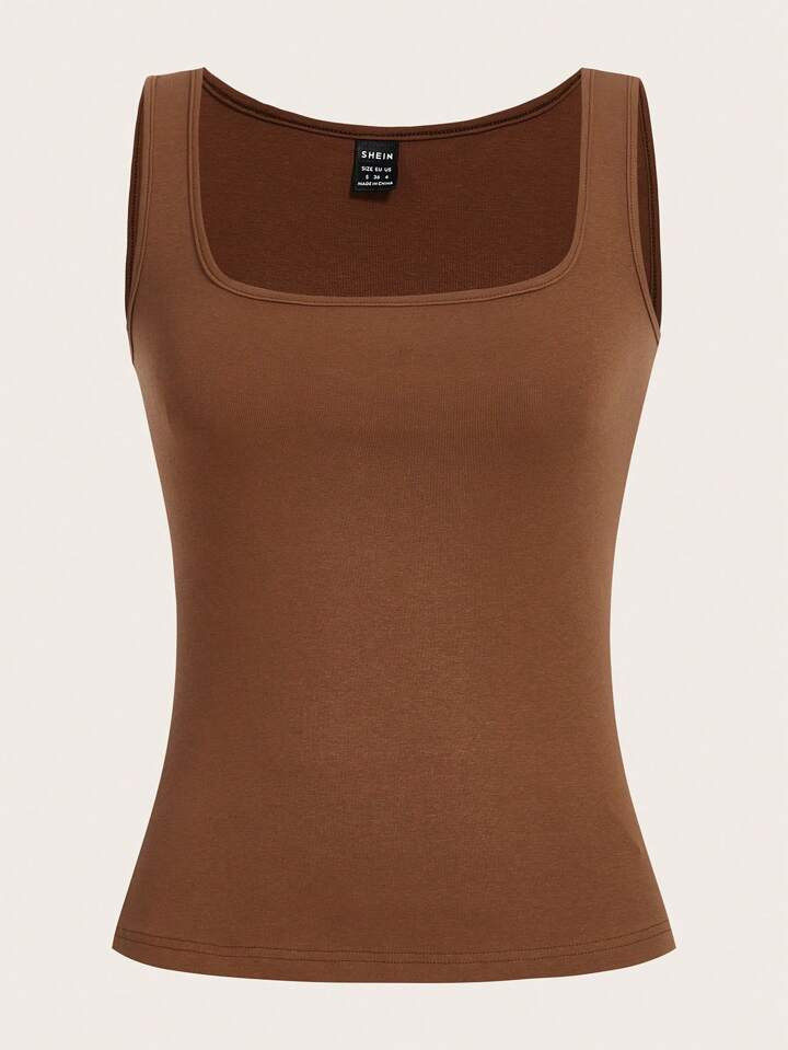 SHEIN BASICS Solid Square Neck Tank Top | SHEIN