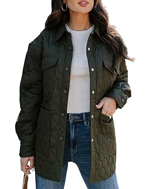 EVALESS Quilted Jackets for Women Lightweight Long Sleeve Button Down Puffer Jacket Warm Winter C... | Amazon (US)