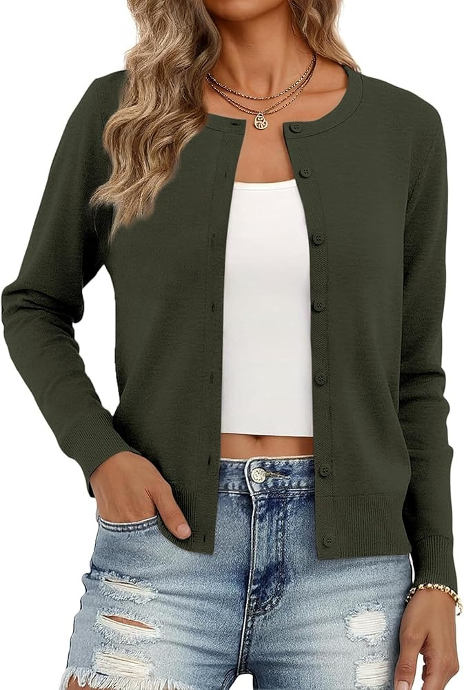 Women's Cardigan Sweaters Lightweight Crew Neck Button Down Long Sleeve Fall Fashion Outfits 2025 | Amazon (US)