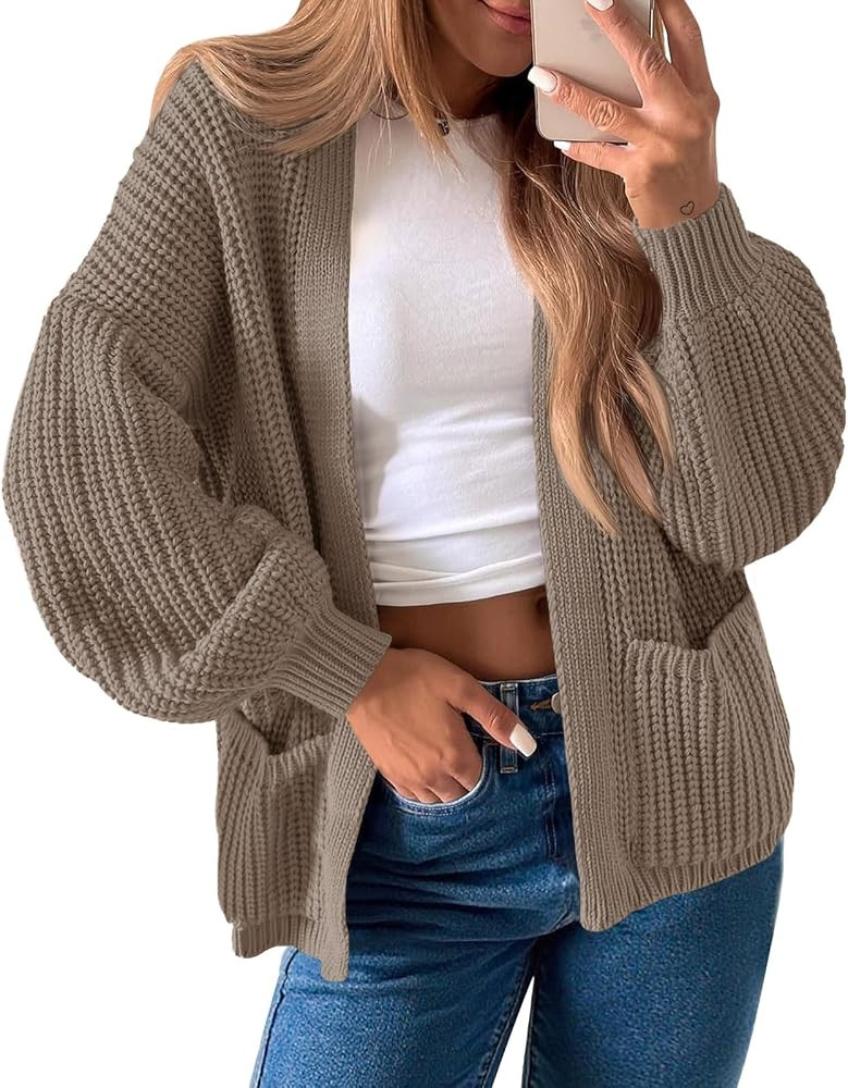 Saodimallsu Womens Oversized Cardigan Ribbed Chunky Knit Long Lantern Sleeve Open Front Fall Swea... | Amazon (US)