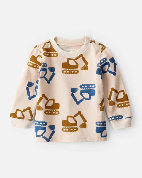 Baby Boy Construction Print Long-Sleeve Graphic Tee - Beige | Carter's Inc