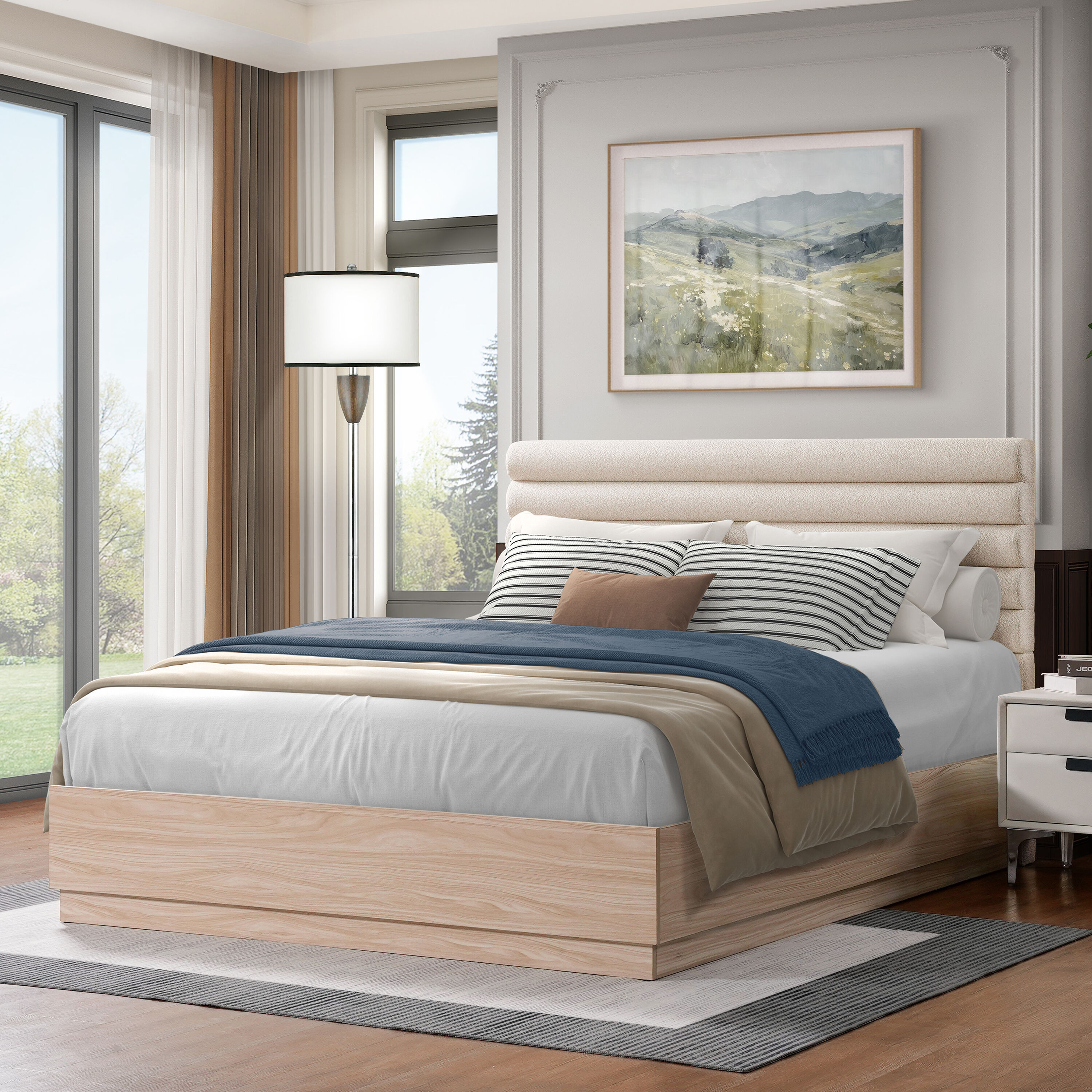 Christopher Knight Home Classic Boucle Upholstered Platform Bed Queen Beige Rubber | 322899 | Lowe's