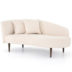 James Modern Classic Beige Performance Brown Oak Wood Chaise Lounge - Left Arm Facing | Kathy Kuo Home