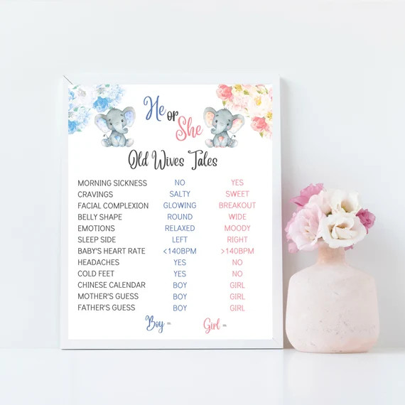 Old wives tale for gender reveal, Pink and Blue elephant gender reveal, blue and pink gender reve... | Etsy (US)