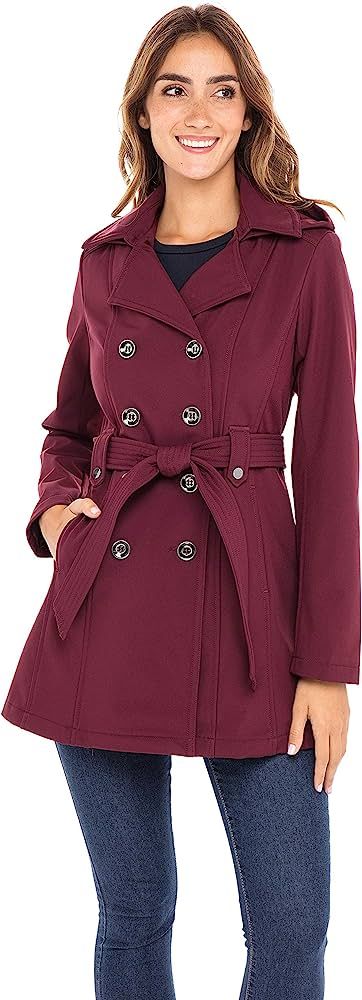 Sebby Collection Women's Soft Shell Trench Coat with Detchable Hood | Amazon (US)