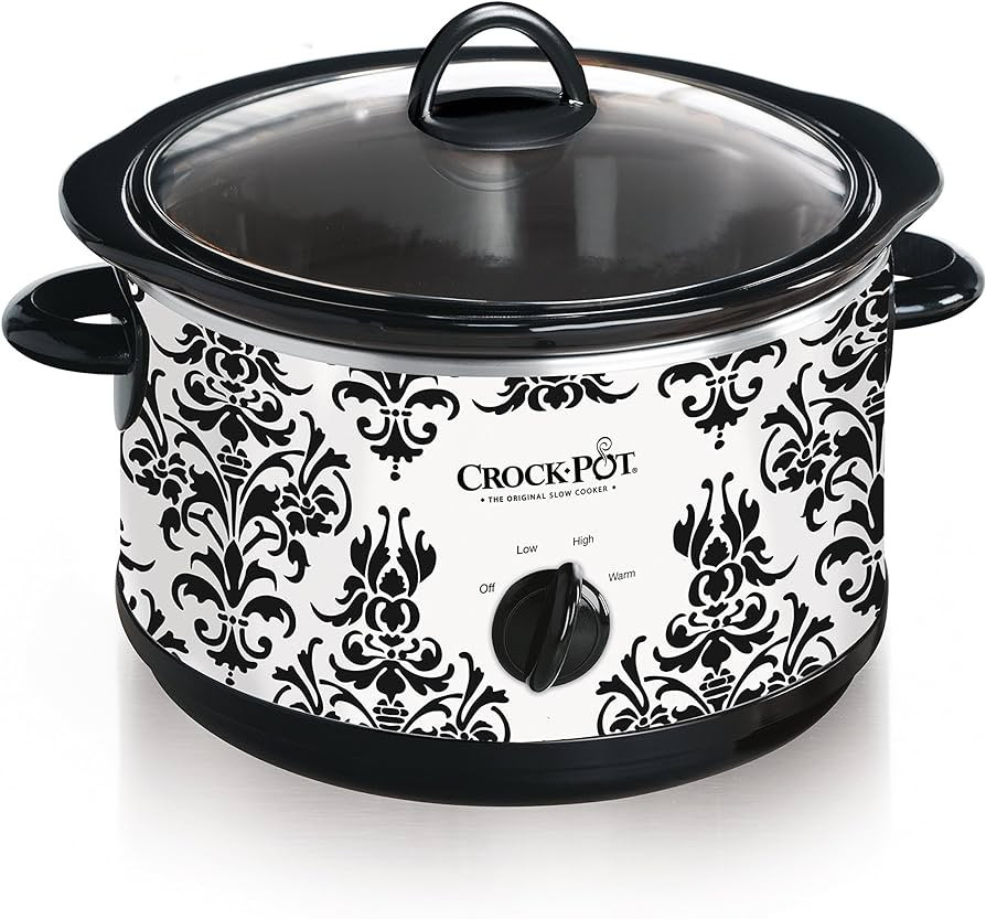Crock Pot 4.5 Quart Manual Slow Cooker, Damask Pattern, White | Amazon (US)