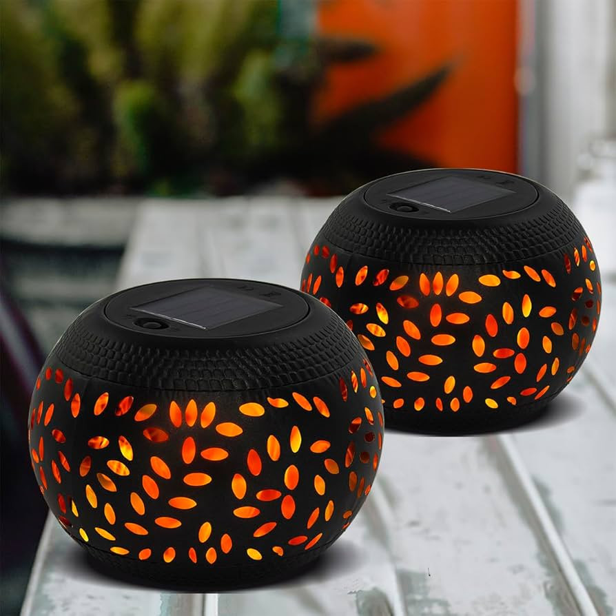 Solar Table Lantern Outdoor Waterproof- 2 Pack Dancing Flickering Flame Solar Light,Black Metal D... | Amazon (US)