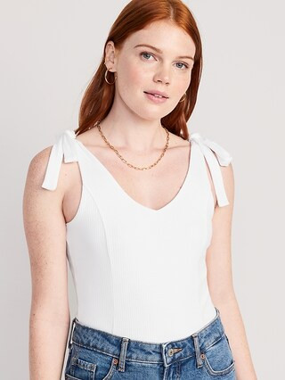 Tie-Shoulder V-Neck Rib-Knit Bodysuit for Women | Old Navy (US)