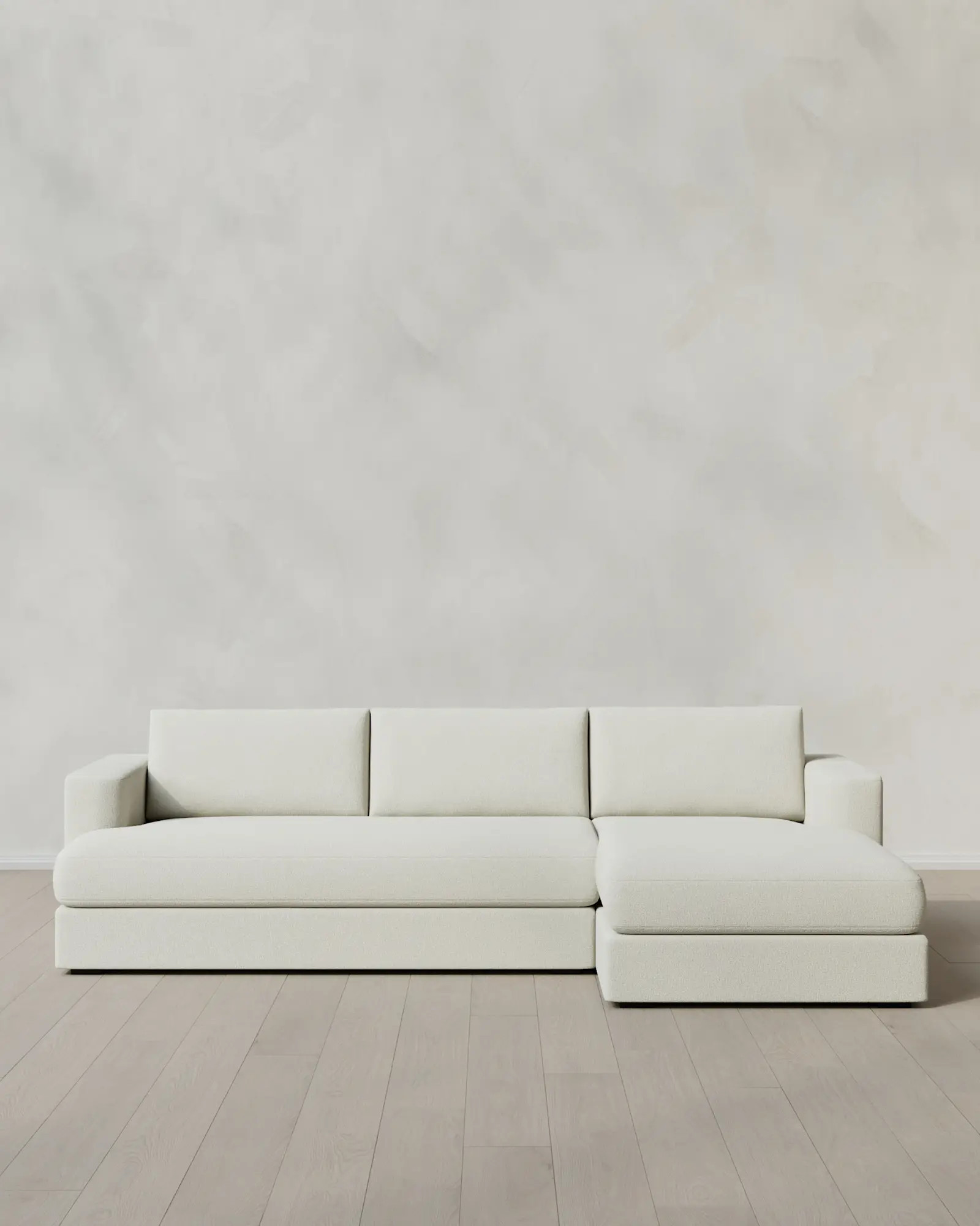 Sierra Performance Basketweave Curved Arm Chaise Sectional in Ivory | Quince