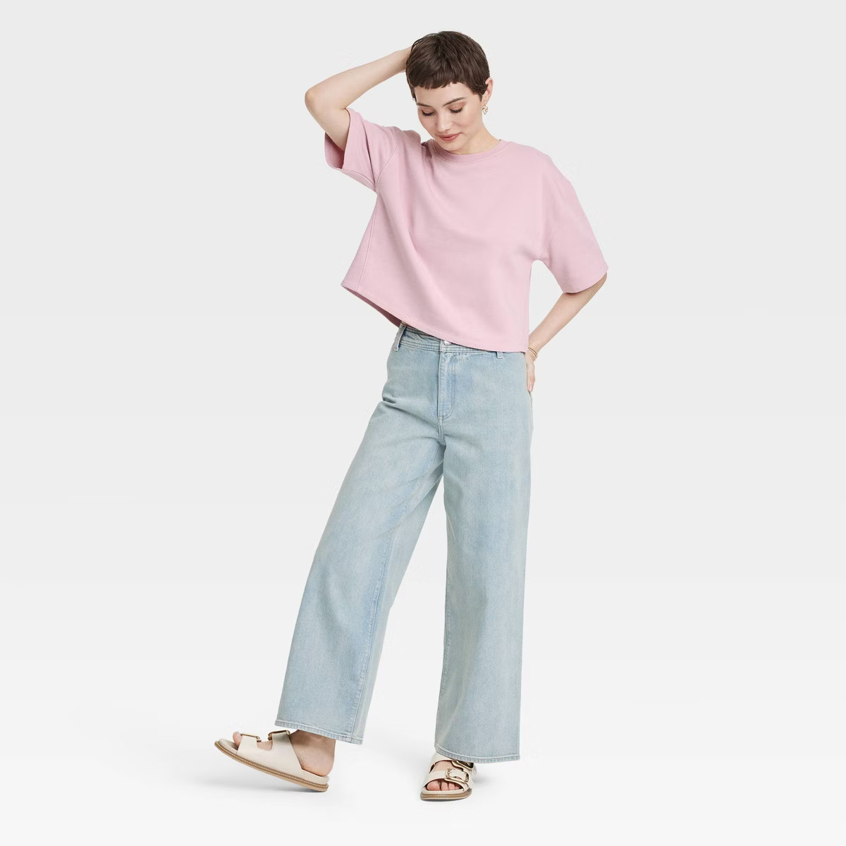 Women's Leisure Studio Short Sleeve Fleece Top - Universal Thread™ Pink L | Target