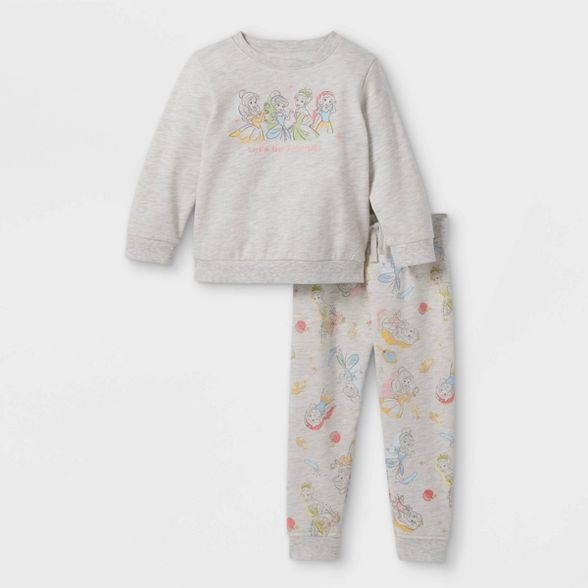 Toddler Girls' Disney Princess Fleece Crew Neck Pullover and Jogger Set - Cream | Target