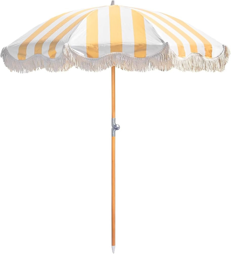 6.5ft Boho Beach Umbrella with Fringe, UPF 50+ Tassel Umbrellas with Carry Bag, Premium Wood Pole... | Amazon (US)