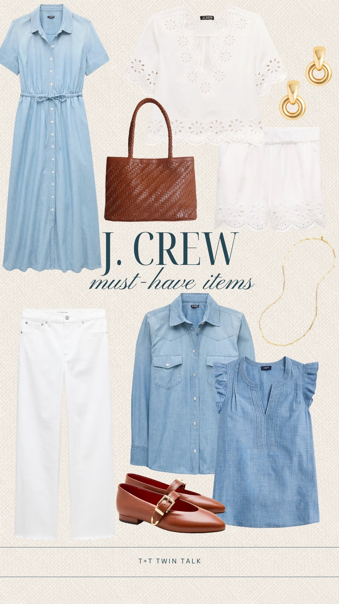 This eyelet set from J.Crew stands out with its cutout detail and easy shape. Paired with the woven tote and brown flats, it feels put together without trying too hard. The denim pieces give you more options you can wear on repeat.

#LTKMidsize #LTKSeasonal #LTKOver40