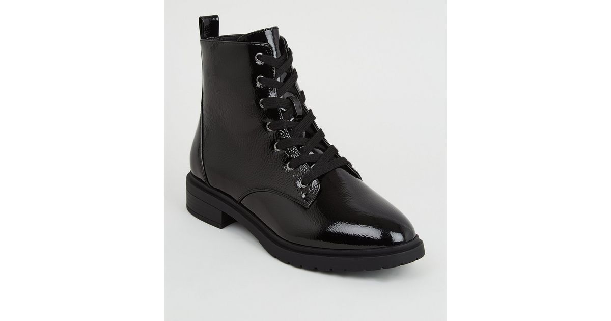 Wide Fit Black Patent Lace Up Boots
						
						Add to Saved Items
						Remove from Saved Items | New Look (UK)