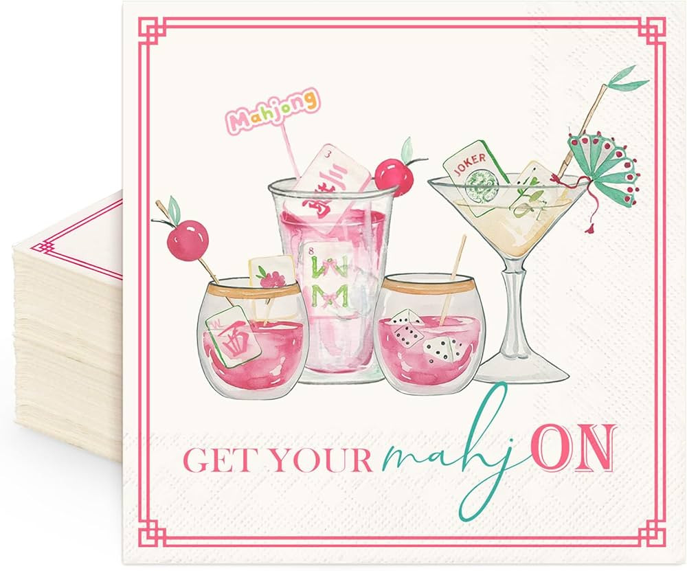 50 Pcs Mahjong Cocktail Napkins Paper Napkins Pink Get Your Mahj On Disposable Hand Towels for We... | Amazon (US)