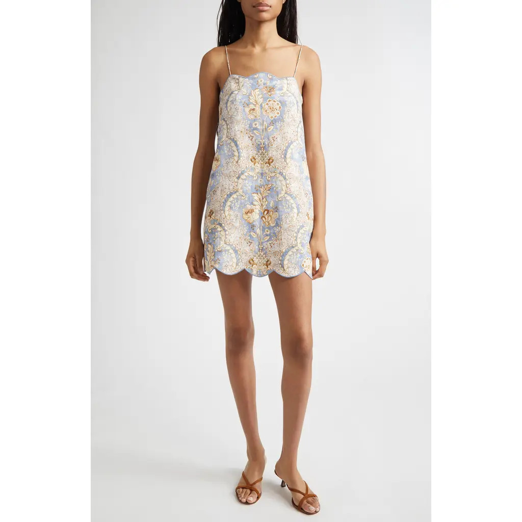 Zimmermann Daylight Scalloped Linen Minidress in Damask Denim at Nordstrom, Size 3 | Nordstrom