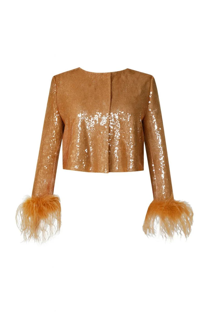 ASTRA SEQUIN FEATHER VEST | Rayane Bacha | CULT MIA | CULT MIA UK LTD