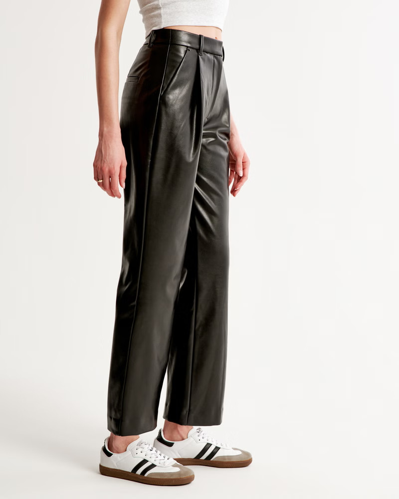 Women's Tailored Vegan Leather Relaxed Straight Pant | Women's Clearance | Abercrombie.com | Abercrombie & Fitch (US)