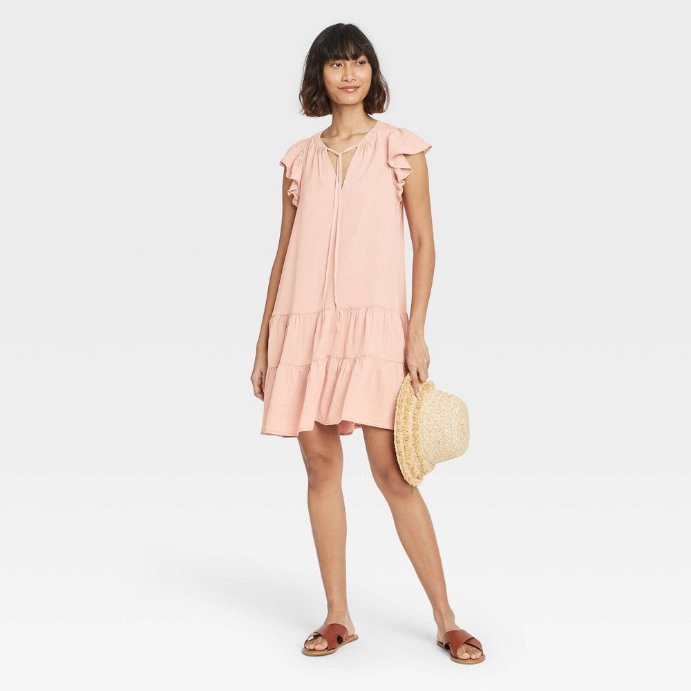 Women's Flutter Short Sleeve Tiered Dress - Knox Rose Light Pink M | Target