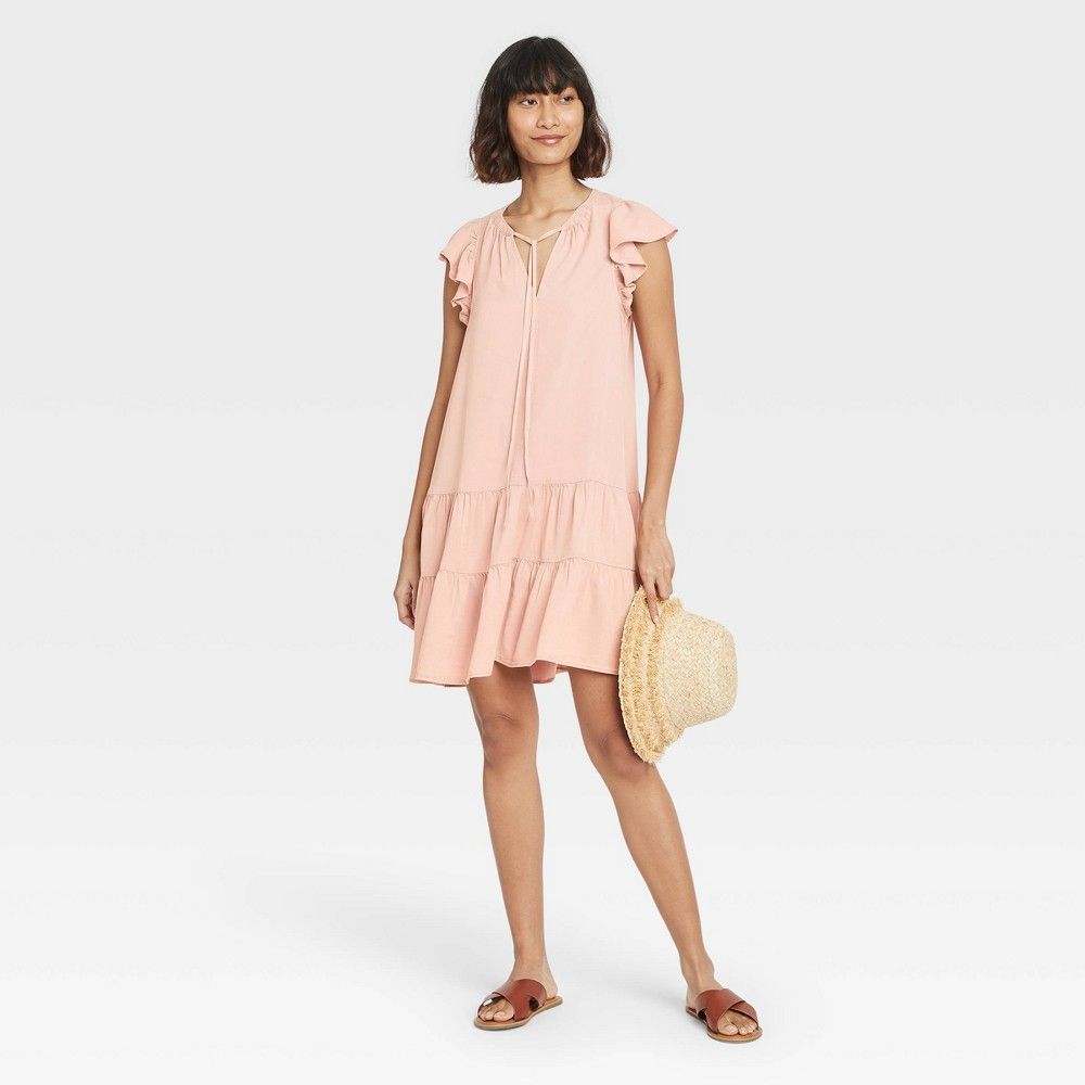 Women's Flutter Short Sleeve Ruffle Dress - Knox Rose Blush Pink XL | Target