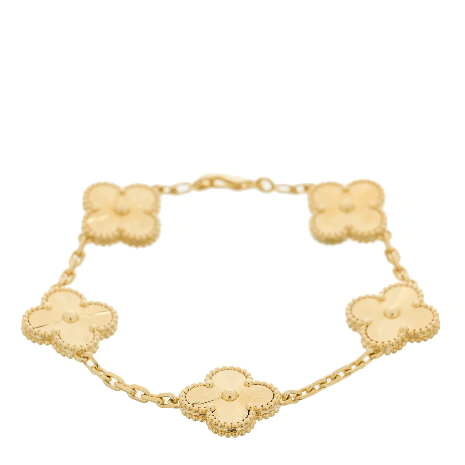 18K Yellow Gold 5 Motifs Guilloche Vintage Alhambra Bracelet | FASHIONPHILE (US)