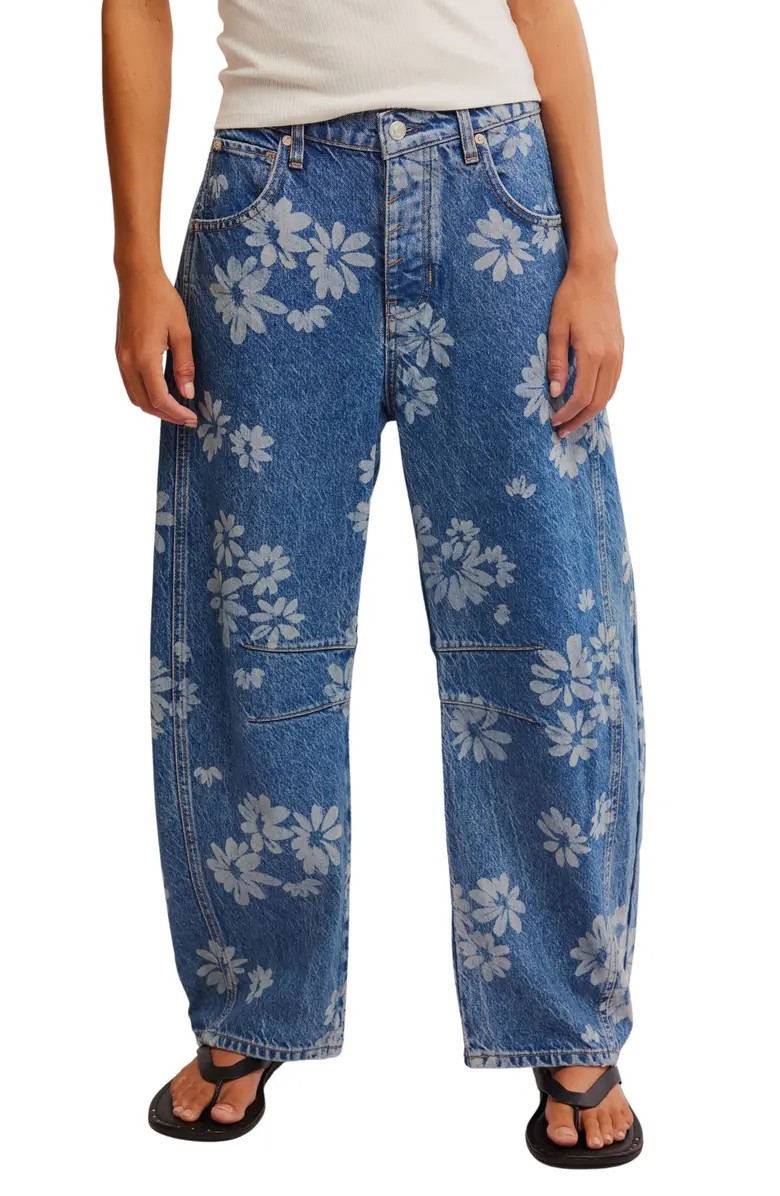Good Luck Floral Print Barrel Jeans | Nordstrom