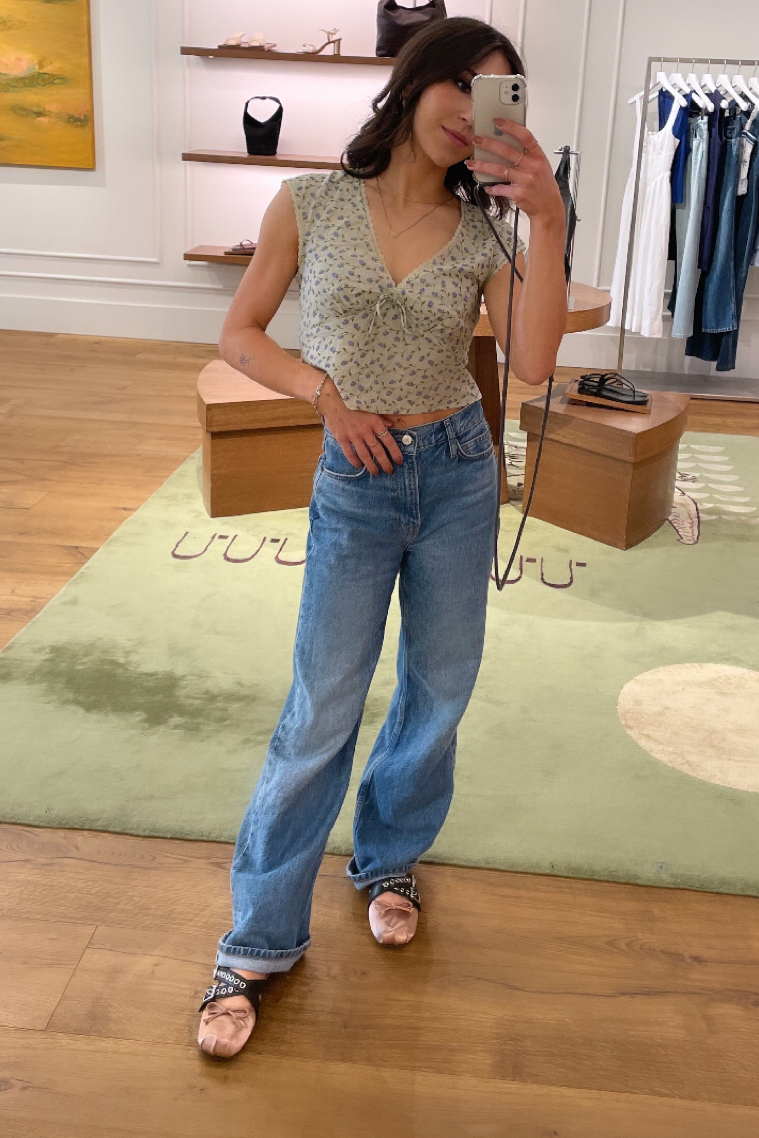 Summer Outfit for work ☀️ 

Wearing my favorite jeans from Reformation & the cutest ballet flats 😍

I have a ton of ballet flats outfit ideas and summer outfits coming to my TikTok & YouTube so stay tuned 🤭

I just love the edgy soft girl feminine vibes of this look 🎀🩰🖤

#LTKworkwear #LTKfindsunder100 #LTKSeasonal
