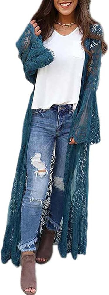 AILUNSNIKA Women Sexy Chiffon/Rayon Open Front Kimono Cardigan Long Swimsuit Cover Up | Amazon (US)