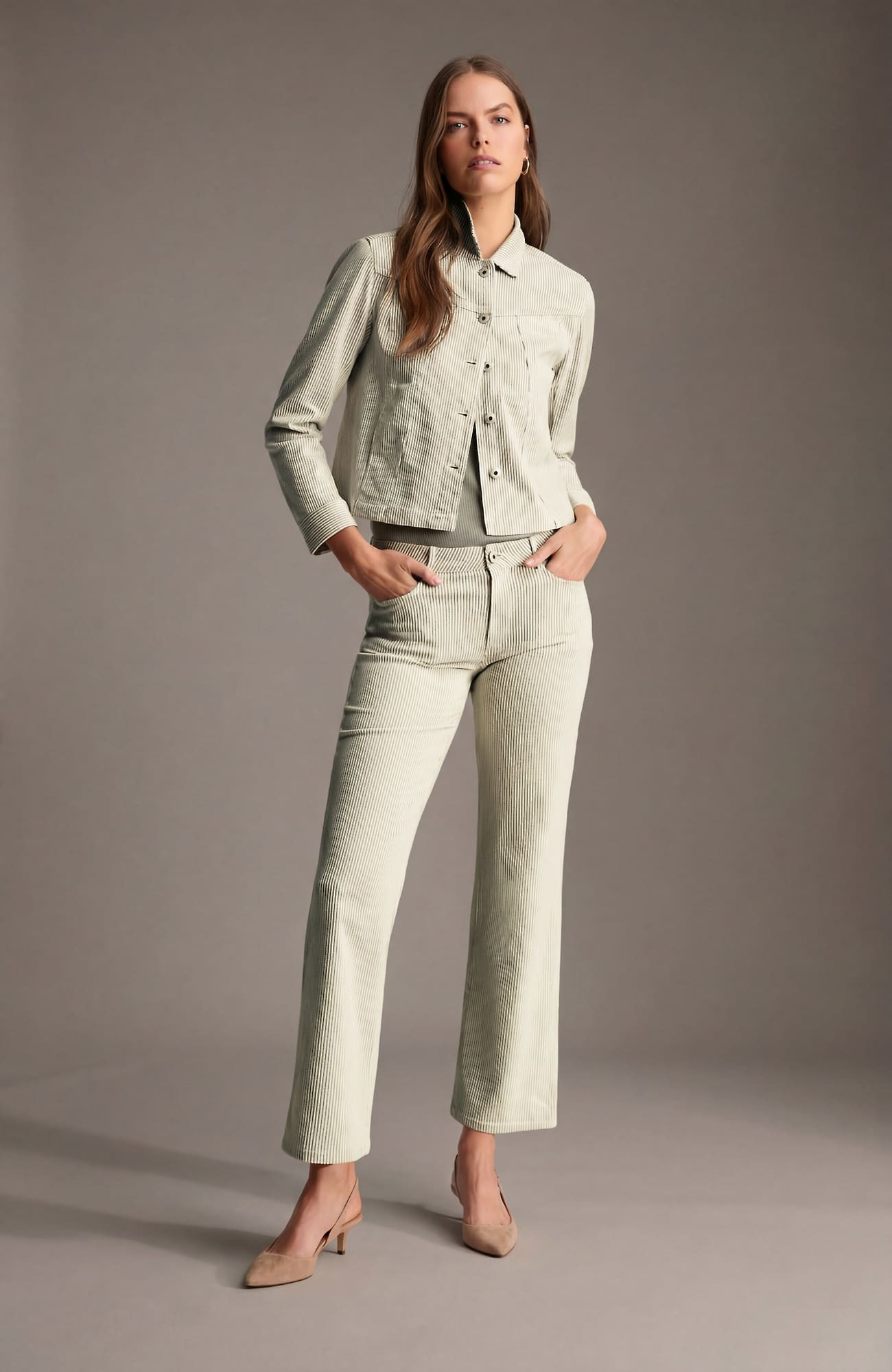 Women's Petite Striped Mid-Rise Straight-Leg Ankle Jeans (Eggshell/Thyme) (Size: 02P) J. Jill | J. Jill