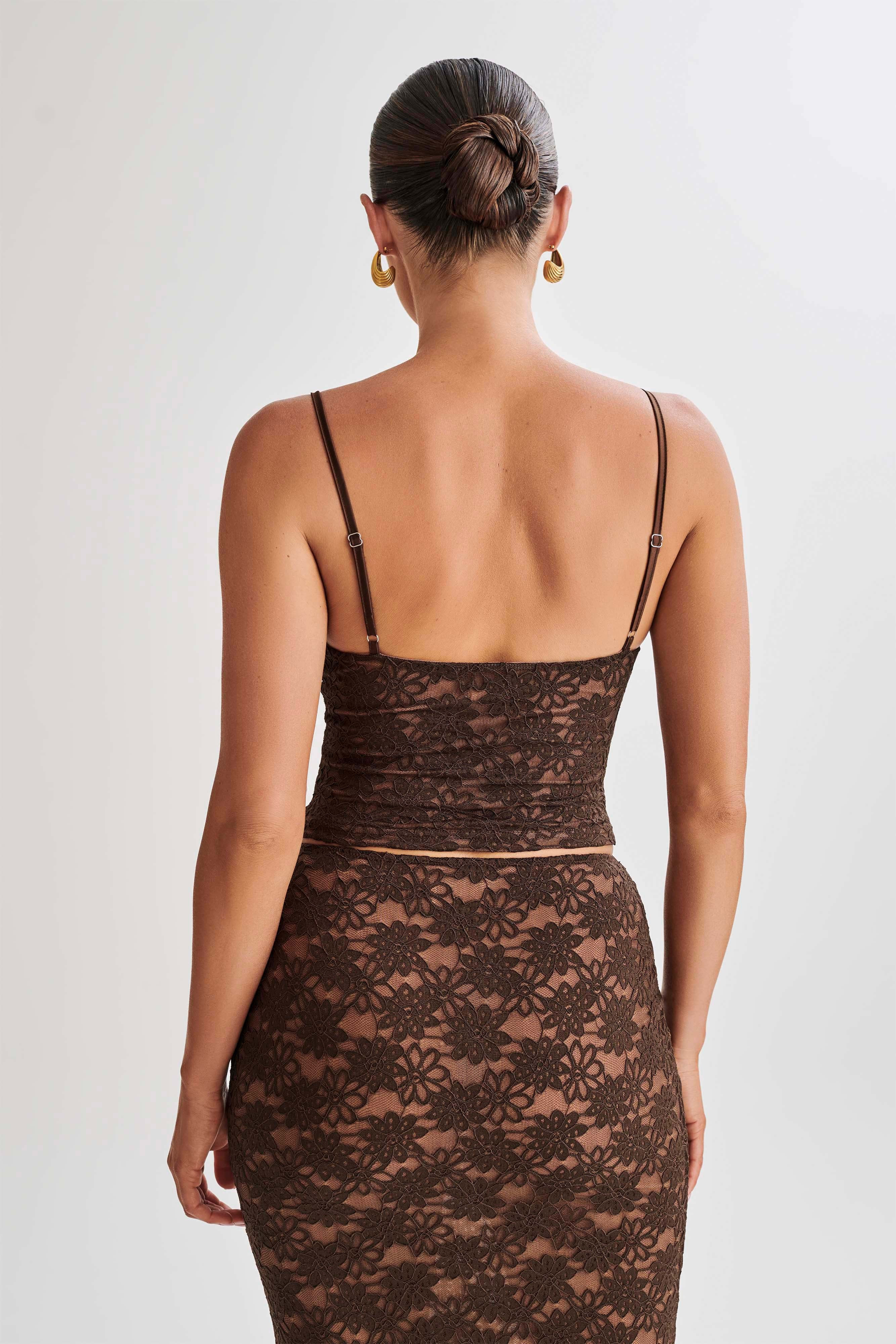 Joey Lace Corset Top - Chocolate | MESHKI US