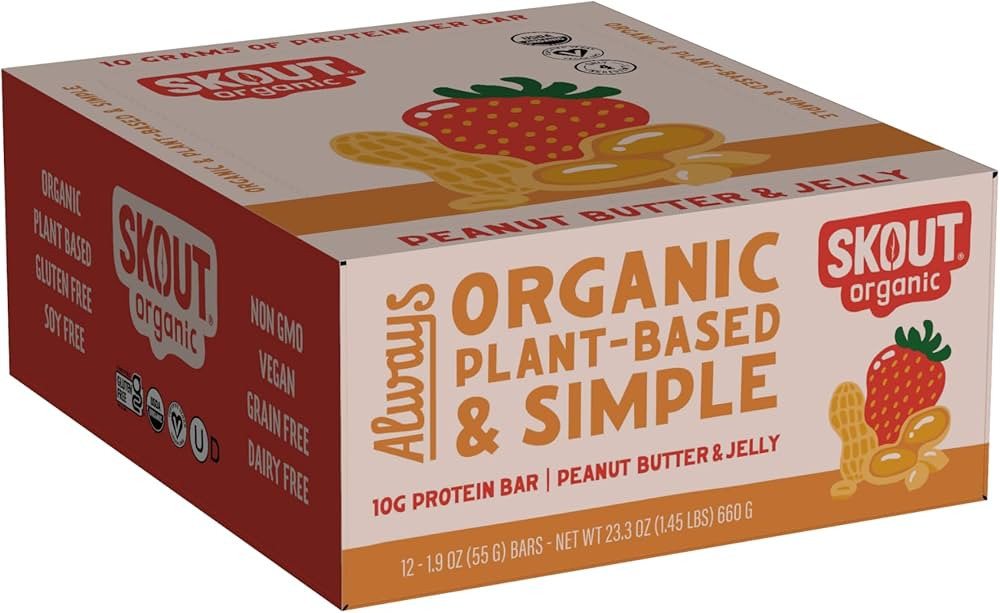 Skout Organic Plant-Based Protein Bars Peanut Butter & Jelly (12 Pack) – 10g Protein – Vegan ... | Amazon (US)
