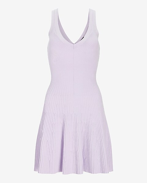 Sleeveless V-Neck Ribbed Fit and Flare Sweater Dress | Express