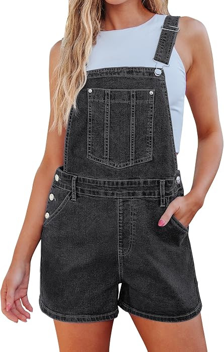 luvamia Jean Short Overalls for Women Baggy Adjustable Straps Bib Stretchy Denim Overall Jumpsuit... | Amazon (US)