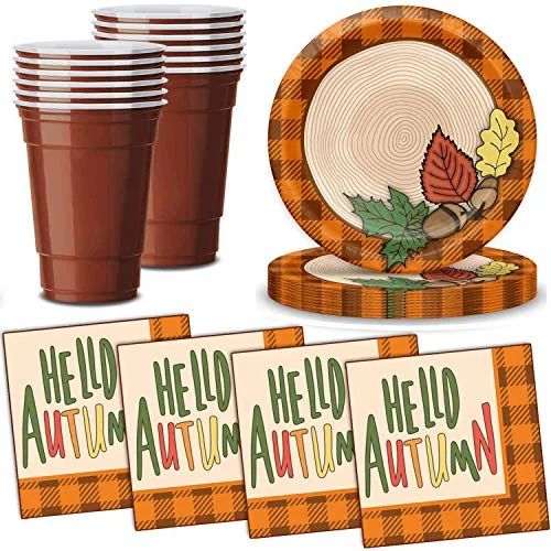 Fall Harvest Party Supplies for 32 - Plates, Napkins, Cups. - Thanksgiving and Autumn Theme Dinne... | Walmart (US)