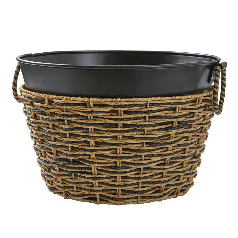 Black Galvanized Round Tub with Rattan | Walmart (US)