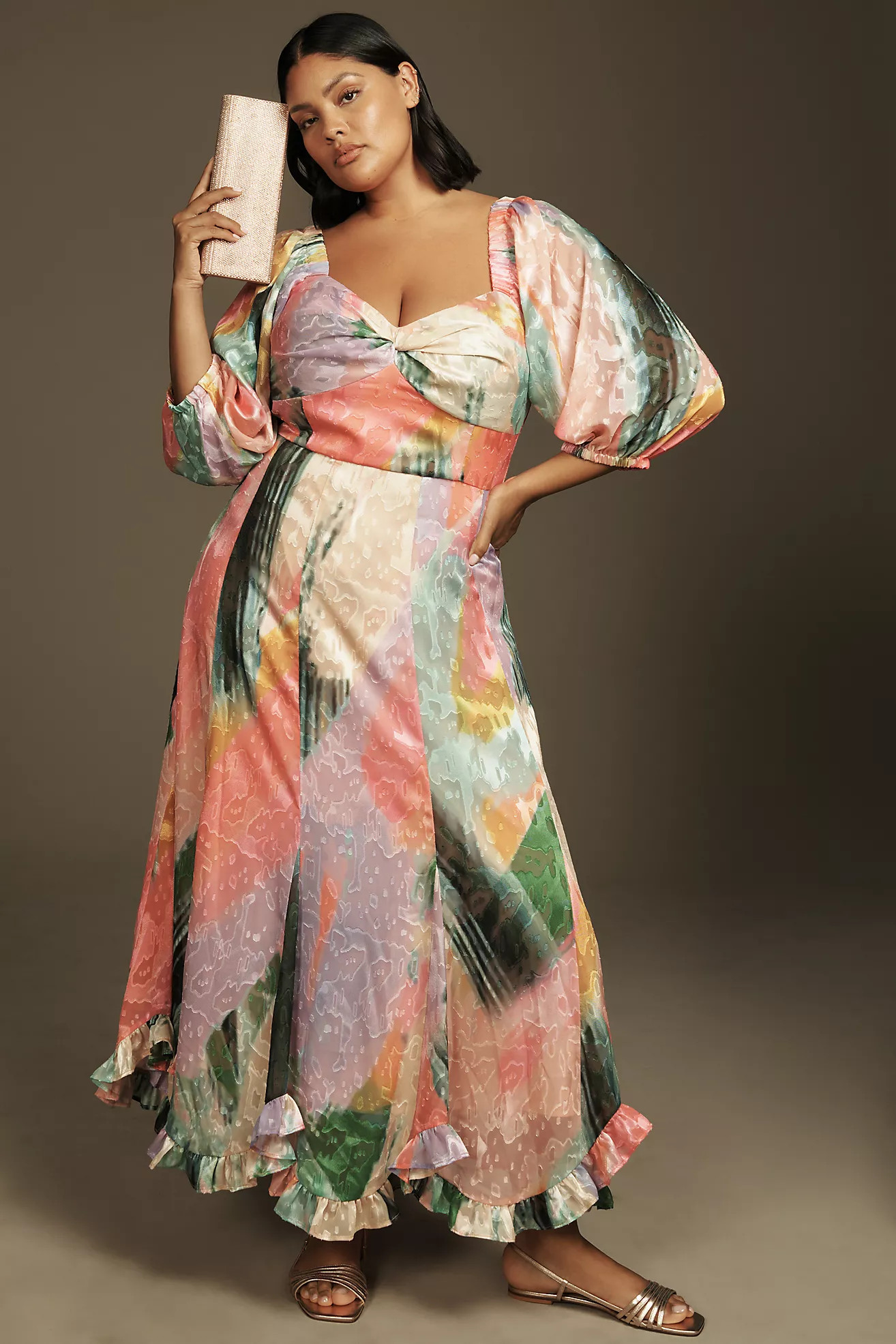 Hutch Printed Twist-Front Puff-Sleeve Ruffle-Hem Dress | Anthropologie (US)