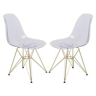 Cresco Modern Plastic Molded Dining Side Chair with Eiffel Gold Legs Clear (Set of 2) | The Home Depot