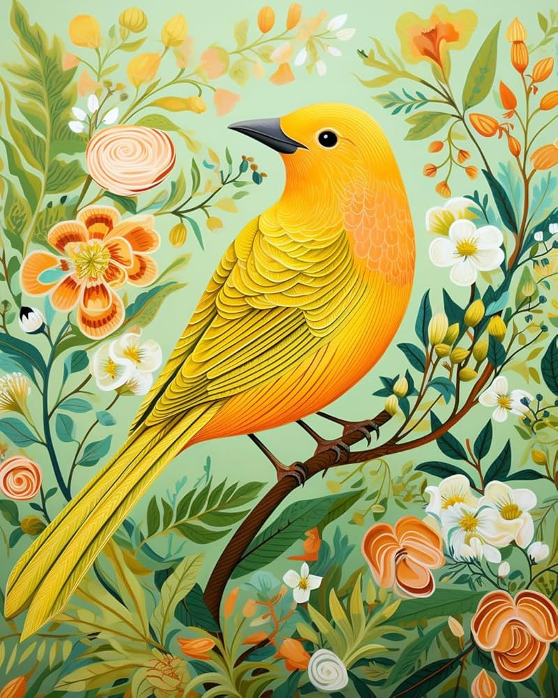 Bright Yellow Bird with Green Floral Paint by Numbers Kits 16x20 inch Canvas Romantic DIY Oil Pai... | Amazon (US)