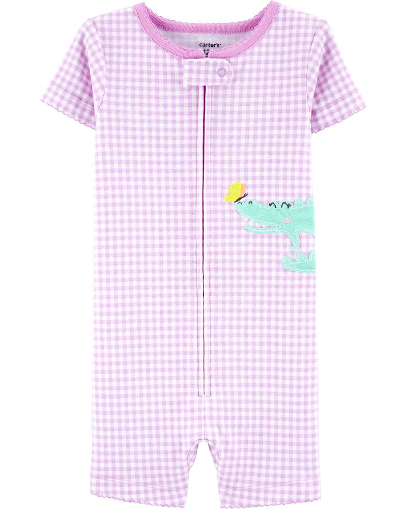 1-Piece Gingham Alligator Snug Fit Cotton Romper PJs | Carter's