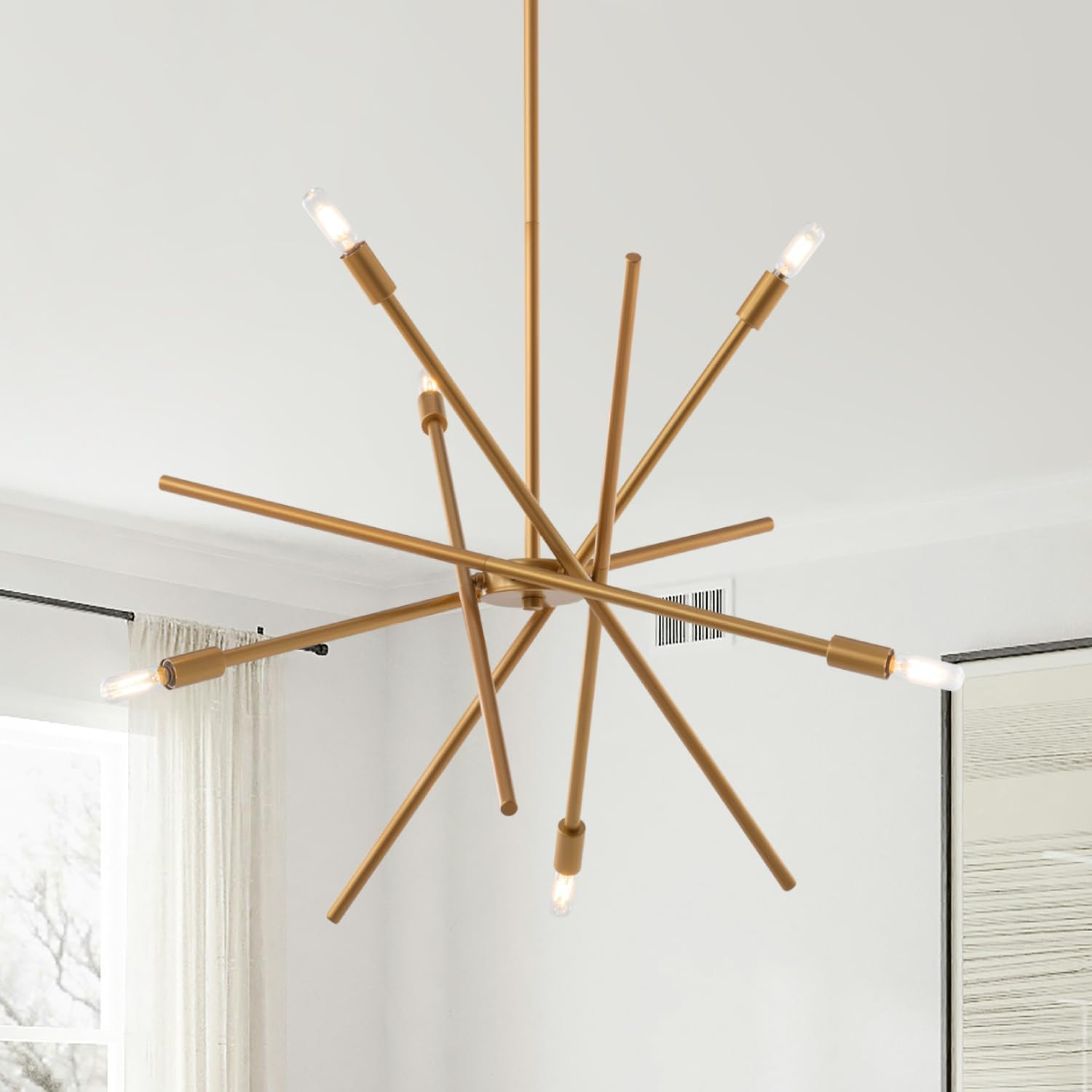 VILUXY Contemporary Chandelier Lighting Fixture 6-Light Antique Brass Brush Paint Finish Mid-Century Pendant Lighting for Dining Room Bedroom Kitchen Living Room | Amazon (US)